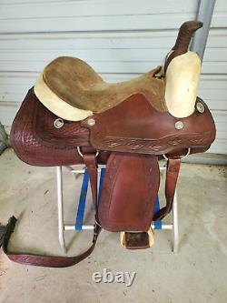 Used 16 Brown Color Leather Roping Saddle with Tooling #1790