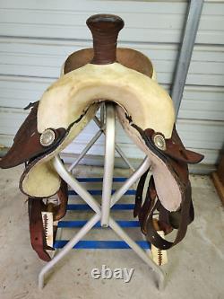 Used 16 Brown Color Leather Roping Saddle with Tooling #1790