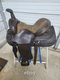 Used 16 Brown Color leather Roping Saddle with Tooling #1201