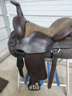 Used 16 Brown Color leather Roping Saddle with Tooling #1201