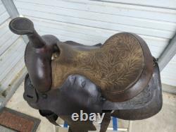 Used 16 Brown Color leather Roping Saddle with Tooling #1201