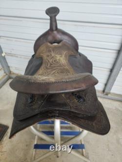 Used 16 Brown Color leather Roping Saddle with Tooling #1201