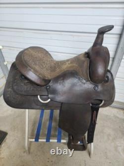 Used 16 Brown Color leather Roping Saddle with Tooling #1201