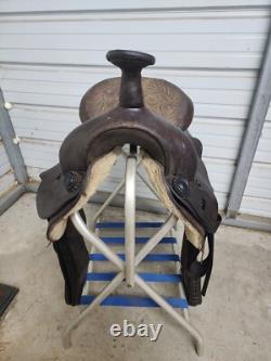Used 16 Brown Color leather Roping Saddle with Tooling #1201