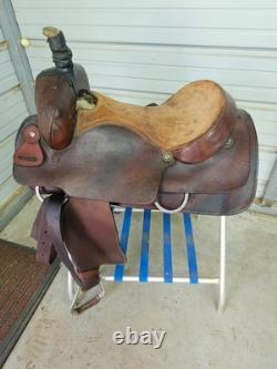 Used 16 Brown Leather Cutting Saddle withAll Smooth Leather