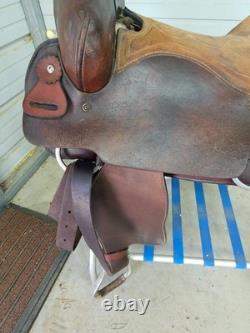 Used 16 Brown Leather Cutting Saddle withAll Smooth Leather