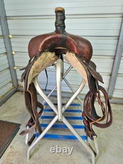 Used 16 Brown Leather Cutting Saddle withAll Smooth Leather