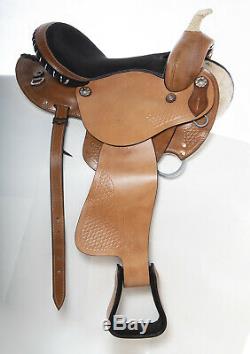 Used 16 Close Contact Western Leather Tooled Barrel Racing Trail Horse Saddle