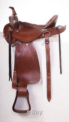 Used 16 Comfy Brown Hand Tooled Western Leather Endurance Trail Horse Saddle