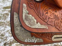 Used 16 Congress Leather close contact Western Show Saddle Withsilver US made