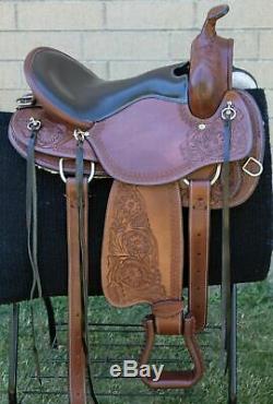 Used 16 Extra Comfortable Western Trail Endurance Leather Tooled Horse Saddle