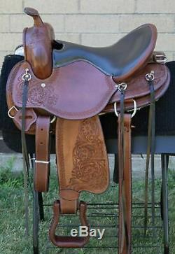 Used 16 Extra Comfortable Western Trail Endurance Leather Tooled Horse Saddle