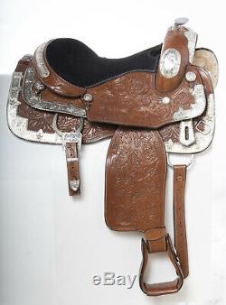 Used 16 Premium Silver Show Parade Hand Carved Western Leather Horse Saddle