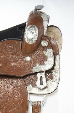 Used 16 Premium Silver Show Parade Hand Carved Western Leather Horse Saddle