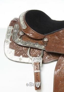 Used 16 Premium Silver Show Parade Hand Carved Western Leather Horse Saddle