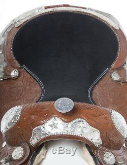 Used 16 Premium Silver Show Parade Hand Carved Western Leather Horse Saddle