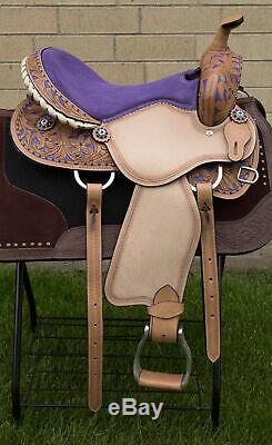 Used 16 Purple Inlay Crystal Barrel Racing Show Western Leather Horse Saddle