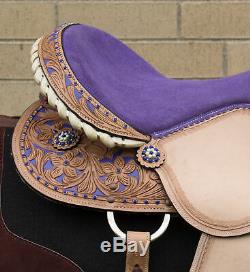 Used 16 Purple Inlay Crystal Barrel Racing Show Western Leather Horse Saddle