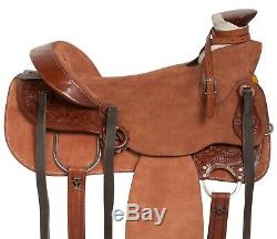 Used 16 Rough Out Hand Carved Western Roping Wade Tree Leather Saddle Tack Set