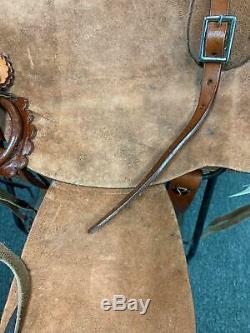 Used 16 Rough Out Wade Tree Roping Ranch Work Western Leather Horse Saddle