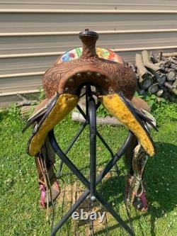 Used 16 Silver Royal cactus Western barrel saddle