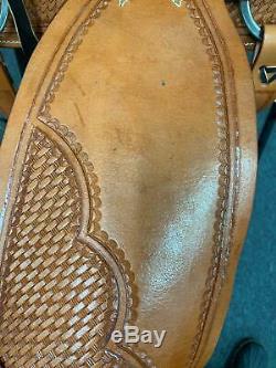 Used 16 Western Wade Tree Roping Ranch Work Leather Horse Saddle Hard Seat