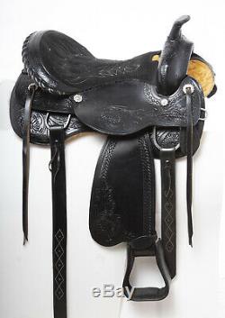 Used 17 Black Thick Leather Western Comfy Pleasure Trail Riding Horse Saddle