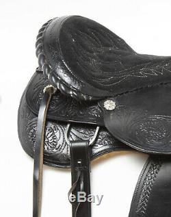 Used 17 Black Thick Leather Western Comfy Pleasure Trail Riding Horse Saddle