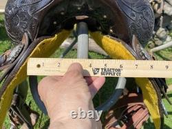 Used 17 Royal King Western barrel saddle tooled dark oil withroughout fenders