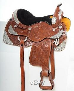 Used 17 Silver Parade Show Premium Hand Carved Leather Western Horse Saddle