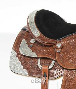 Used 17 Silver Parade Show Premium Hand Carved Leather Western Horse Saddle