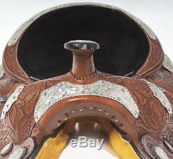 Used 17 Silver Parade Show Premium Hand Carved Leather Western Horse Saddle