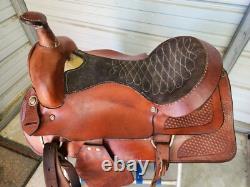 Used 18 Brown Color Leather Roping Saddle with some Tooling #1818