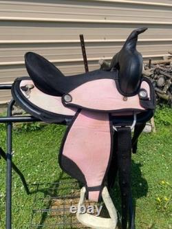 Used Abetta 14 youth/small adult pink & black synthetic Western saddle US made