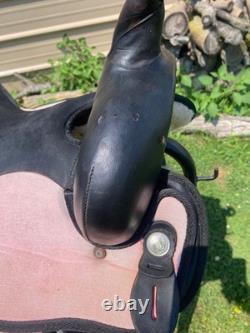 Used Abetta 14 youth/small adult pink & black synthetic Western saddle US made