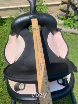 Used Abetta 14 youth/small adult pink & black synthetic Western saddle US made