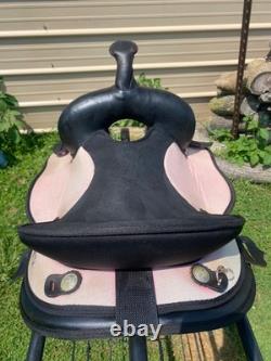Used Abetta 14 youth/small adult pink & black synthetic Western saddle US made