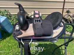 Used Abetta 14 youth/small adult pink & black synthetic Western saddle US made