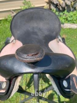 Used Abetta 14 youth/small adult pink & black synthetic Western saddle US made
