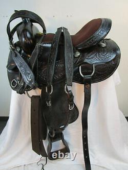 Used Barrel Saddle Western Horse Pleasure Racing Brown Tooled Leather 15 16 17