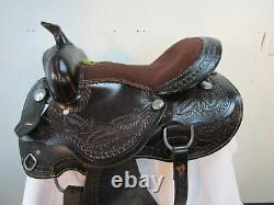 Used Barrel Saddle Western Horse Pleasure Racing Brown Tooled Leather 15 16 17