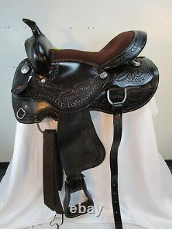 Used Barrel Saddle Western Horse Pleasure Racing Brown Tooled Leather 15 16 17