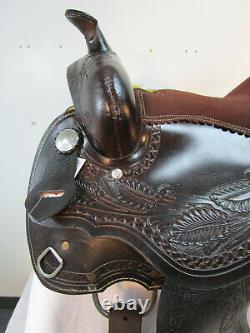 Used Barrel Saddle Western Horse Pleasure Racing Brown Tooled Leather 15 16 17