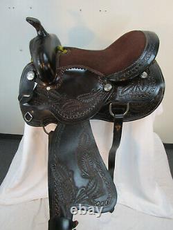 Used Barrel Saddle Western Horse Pleasure Racing Brown Tooled Leather 15 16 17