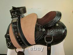 Used Barrel Saddle Western Horse Pleasure Racing Brown Tooled Leather 15 16 17