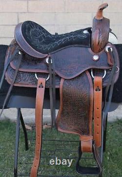 Used Comfy Pleasure Trail Western Tooled Leather Horse Saddle Tack Set 16 17 18