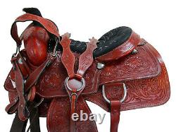 Used Cowboy Western Roping Saddle Horse Ranch Floral Tooled Leather 15 16 17 18