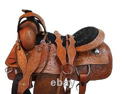 Used Cowboy Western Roping Saddle Horse Ranch Floral Tooled Leather 15 16 17 18