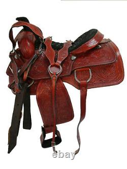 Used Cowboy Western Roping Saddle Horse Ranch Floral Tooled Leather 15 16 17 18