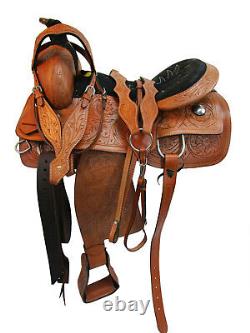 Used Cowboy Western Roping Saddle Horse Ranch Floral Tooled Leather 15 16 17 18